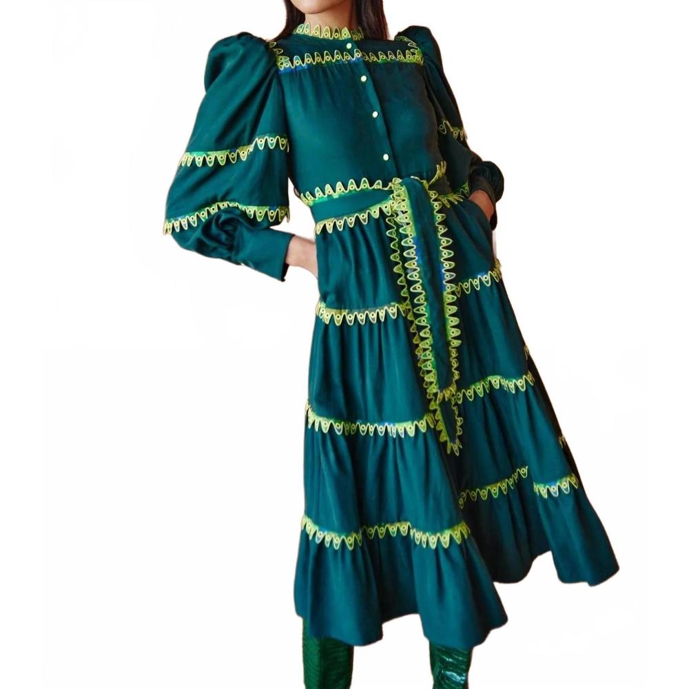 NEW CELIA B hasu tiered midi dress in green - Picture 2 of 7